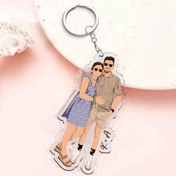 Valentine Gift For Him Boyfriend, Personalized Photo Keychain, Custom Faceless Portrait, Keychain For Boyfriend, Valentine Day Gift Idea