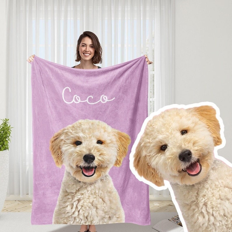 Custom Pet Blanket Using Pet Photo with Name Custom Blanket Personalized Dog Blankets Cat Picture Blanket Custom Gift Retro Blanket