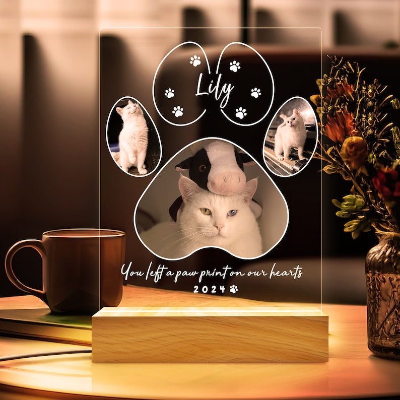 Custom Personalized Pet Photo LED Wooden Base Pet Memorial Frame, Gifts for Pets, Cat Dog Loss Gift