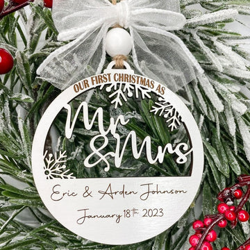 Personalized Wedding Christmas Ornament, Our First Christmas Married Ornament, Mr & Mrs Christmas Ornament, Newlywed Christmas Ornament Gift