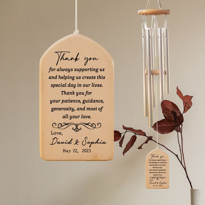 Personalized Wedding Wind Chime, Gift From Bride and Groom, Gift For Mother-in-Law, Mother's Day, Wedding Gift, Thank You For Supporting Us