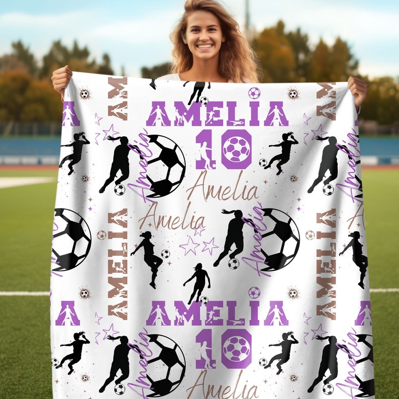 Custom Name Soccer Blanket, Personalized Soccer Girl, Gift for Soccer Lover, Blanket For Soccer Player, Gift for Senior Night