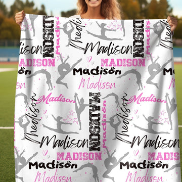 Personalized Gymnastics Blanket, Custom Girl Name Collage with Gymnastics Pattern, Personalized Gift for Gymnasts, Make Your Gift Personal