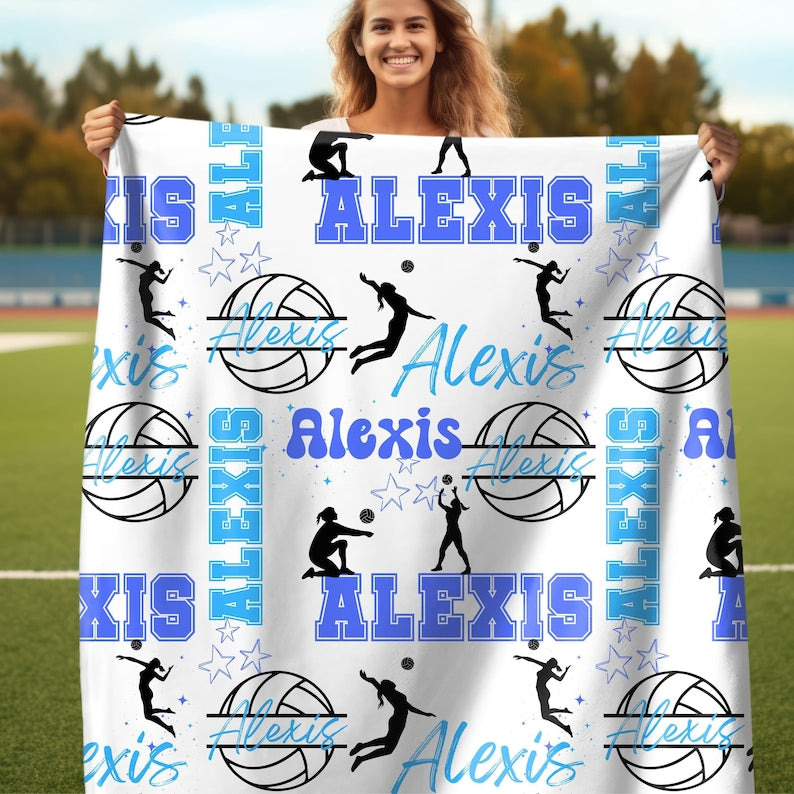 Volleyball Girl Personalized Blanket, Custom Girl Name Collage with Volleyball Pattern, Gift for Volleyball Player, Custom Team Throw