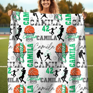 Basketball Girl Personalized Blanket, Custom Name Basketball Throw, Gift For Basketball Player, Sports Team Gift, Senior Night Gift