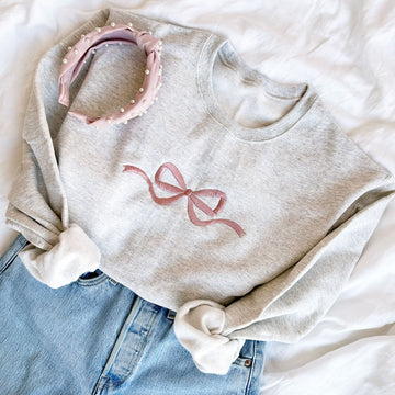 Cute Bow Embroidered Gemma Sweatshirt | Dainty Bow Sweatshirt | Embroidered Bow Ribbon Trendy Sweatshirt | Embroidered Bow | Gift for Her