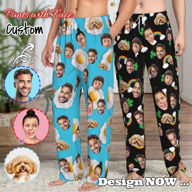 Custom Photo Pajamas, Personalized Face Unisex Pajamas, Custom Photo Pajama Pants for Women Men, Home Wear Set, Gifts for Wife Husband