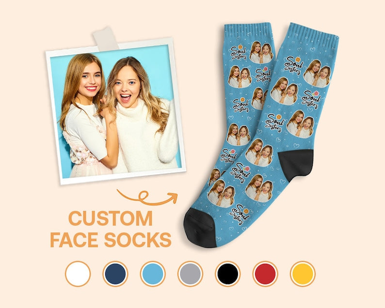 Personalized Face Socks, Soul Sister Socks, Custom Sister Face Socks, Custom Best Friend Socks, Friend Gift, Family Gift