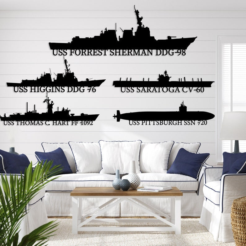 Personalized US Navy Ships Metal Wall Art, Navy Ship Decor, Navy Veterans Gift, Battleship Metal Sign, Military Gift, Navy Metal Decor