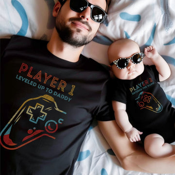 Level Up to Daddy Shirt, Matching Dad Baby Tees, Matching Father Son Shirt, Dad Daughter T-shirt, Player 2 Entered Game