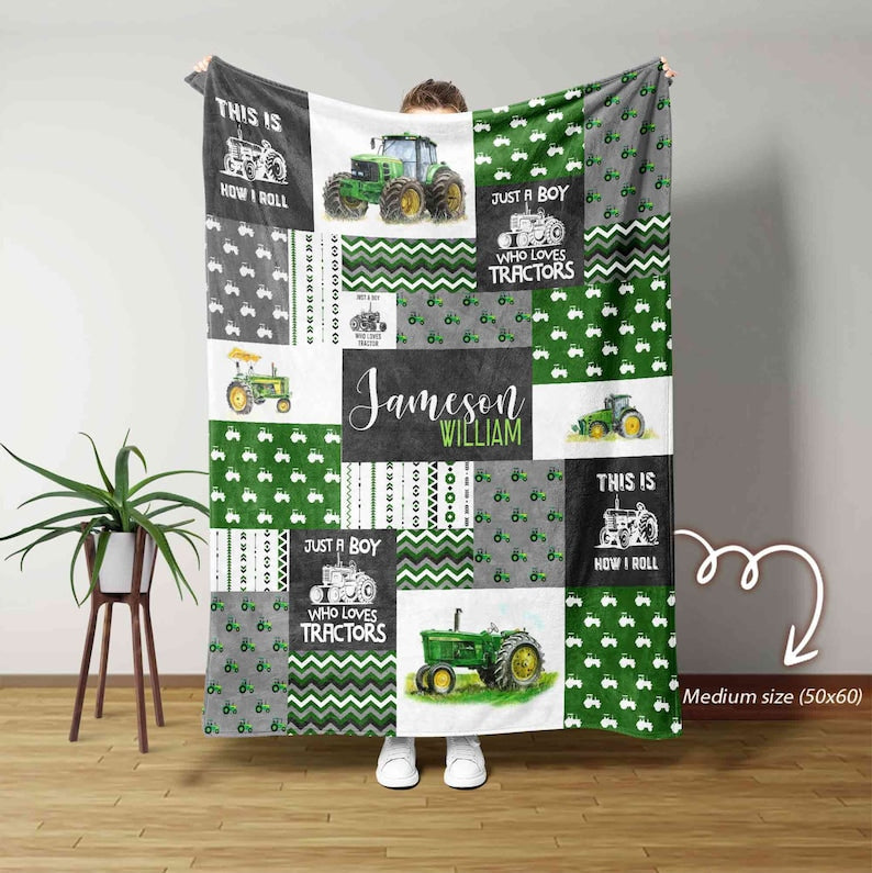 Just A Boy Who Loves Tractors Blanket, Custom Baby Blanket, Truck Blanket, Blanket For Baby, Gift Blanket For Boys, Blanket For Christmas