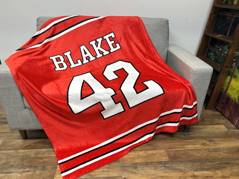 Personalized Sports Jersey Blanket, Custom Name Blanket, Basketball Football Baseball Blanket, Gift for him, Team Gift