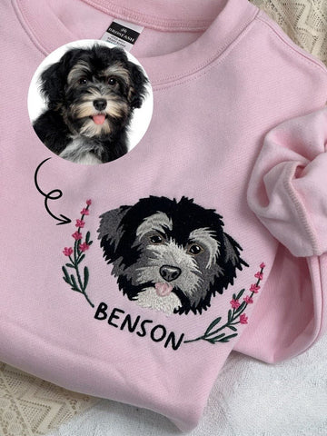 Custom Dog Portrait Embroidered Sweatshirt, Custom Pet Hoodie, Personalized Pet Face and Pet name Sweatshirt, Dog Lover Gift