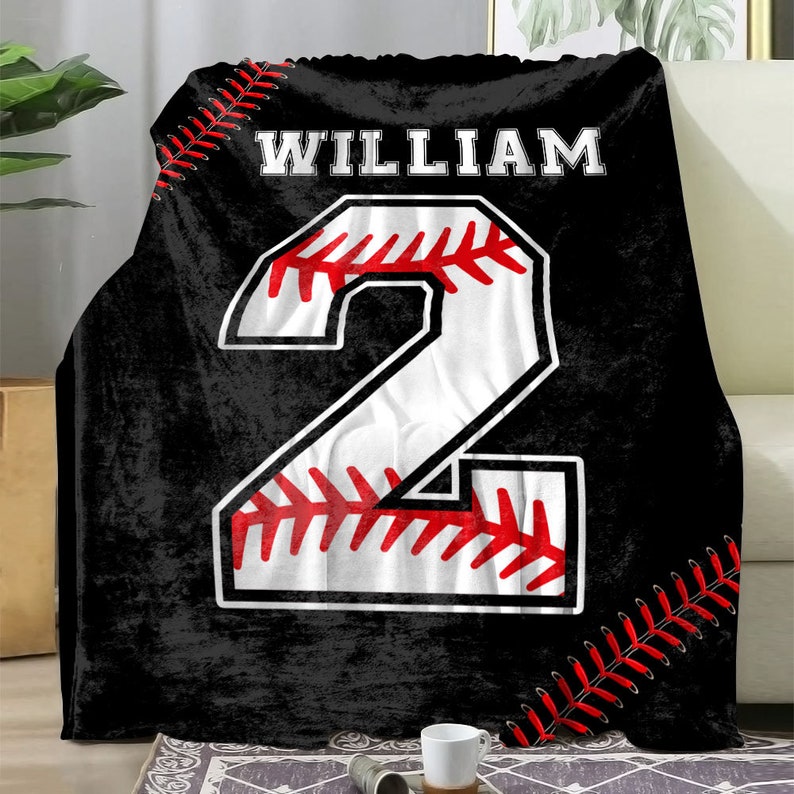 Personalized Baseball Blanket, Custom Name Number Soft Cozy Sherpa Fleece Throw Blankets, Baseball Gift for Dad, Husband, Boyfriend, Son