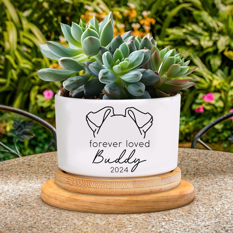 Personalized Dog Ear Memorial Gift Planter Forever Loved Dog Sympathy Gift Pet Memorial Keepsake