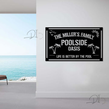 Personalized Family Poolside Oasis Sign, Pool & Patio Sign Pool Metal Sign, Custom Poolside Sign, Tiki Bar, Backyard Oasis Sign