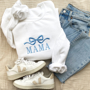 Cute and Trendy Mama Bow Embroidered Gemma Crewneck Sweatshirt | Personalized Crewneck Pullover | MAMA Sweatshirt | Mother's Day Gift Idea