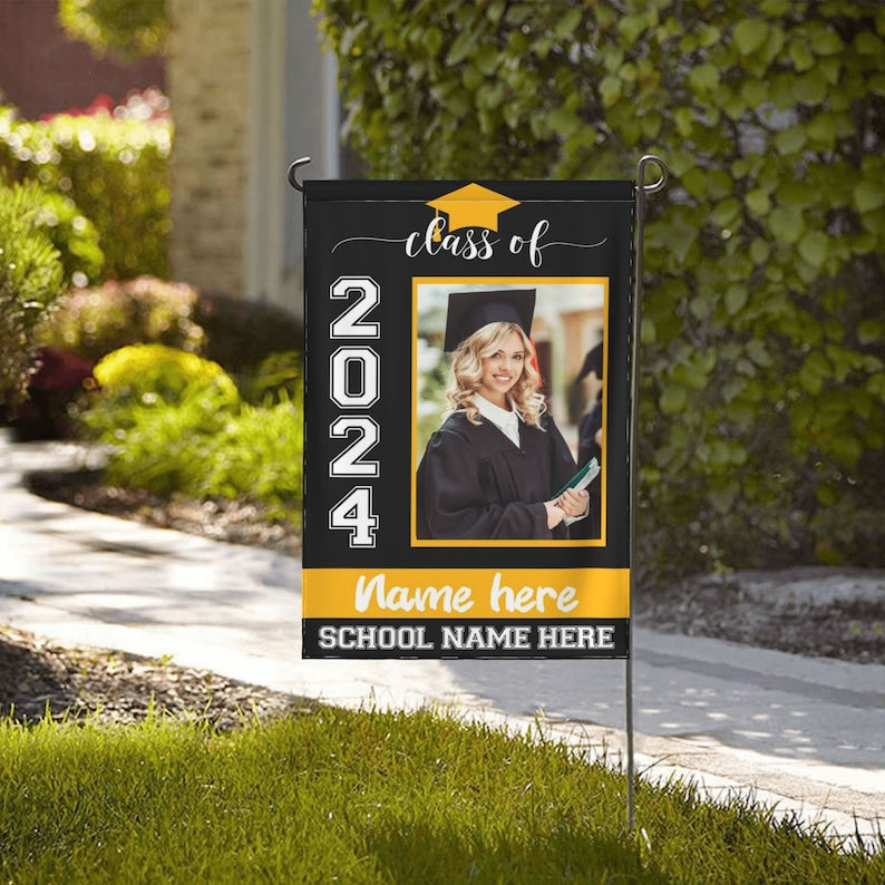 Personalized Senior Graduation Garden Flag 2024 Flags for Her/Him Graduation Photo Garden Flag Custom Class of 2024 Gift with Name