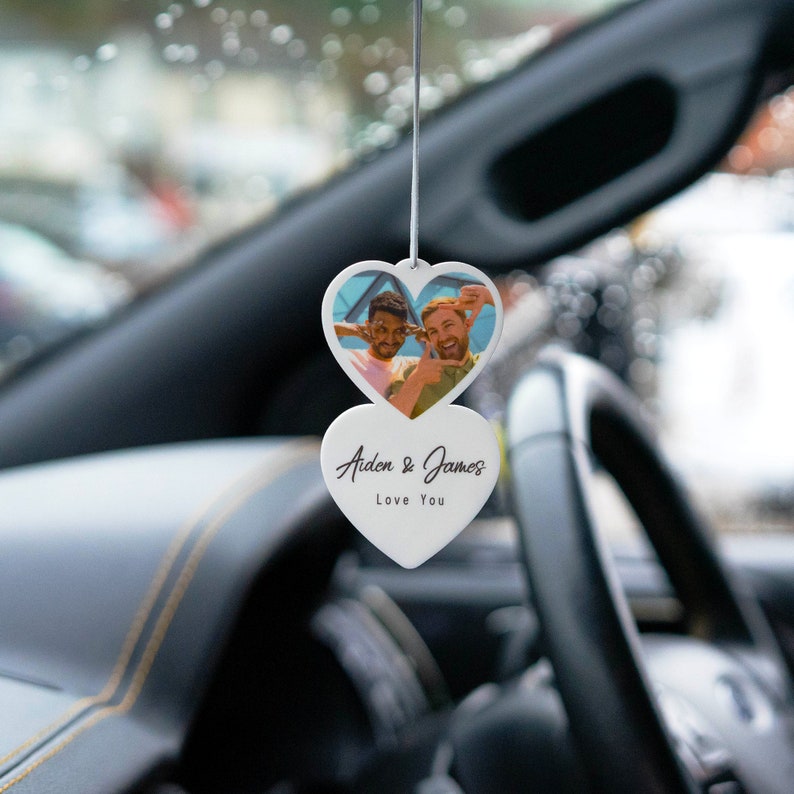 Personalised Photo Car Ornament Heart Style Hanging Car Polaroid Any Image Car Accessories Gift Idea First Car Charm Gift