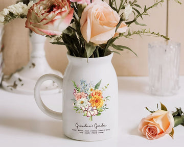 Personalized Grandmas Garden Plant Pot and Vase, Grandma Gift, Mothers Day Gift, Custom Grandkid Name, Birthday Month Flowers Gift Vase, Wildflower Gifts