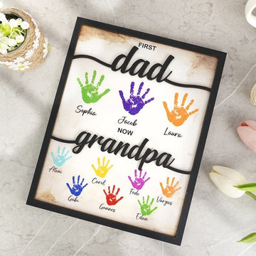 First Dad Now Grandpa - Personalized Wooden Plaque, Custom Wooden Plaque, Gift For Dad, Gift For Grandpa, Fathers Day Gift, Handprint Family