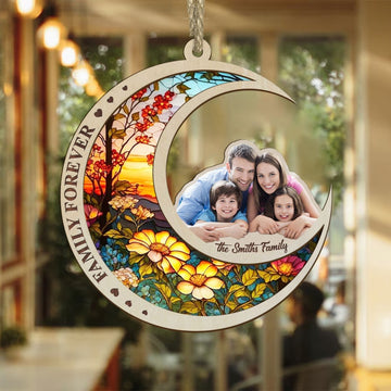 Personalized Photo Family Portrait Suncatcher, Family Window Hangings Decorations, Family Keepsake Ornament, Stained Glass Family Suncatcher