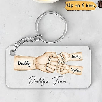 Daddy's Team Fist Bump Personalized Acrylic Keychain, Gift For Dad, Father's Day Gift