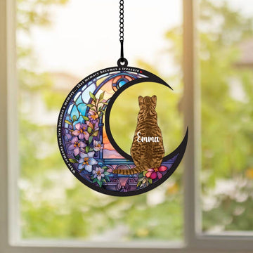 Pet Memorial Light catcher Loss of Pet Sympathy Gift Handmade, Custom Cat Decor, Engraved Cat Lovers, Custom Cat Memorial Suncatcher