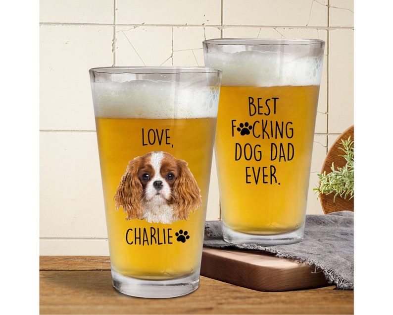 Custom Pet Portrait from Photo , Dog Dad Pint Glass, Father Day Gift, Gift for Dog Lover, Dog Dad Gift, New Dog Gift, 16oz Pint Beer Glass