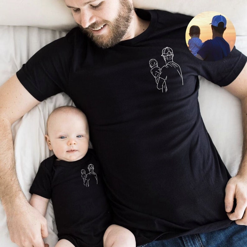 Custom Photo Shirt for Dad and Baby, 1st Fathers Day Tshirt, Personalized Dad Portrait Shirt, Dad and Baby Matching Outfit, New Dad Gifts