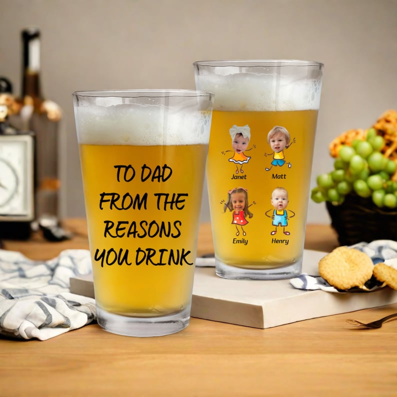 Father's Day Gift 2024, To Dad From The Reasons You Drink Beer Glass, Funny Gift For Dad From Kids, Dad Gift From Daughter Son, Pint Glass