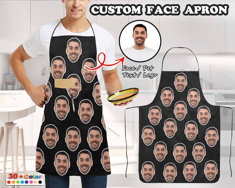 Personalized Faces Apron, Custom Photo Apron for Women Men, Custom Picture Chef , Funny Crazy Face Apron, Kitchen Cooking Gift for Her/Him