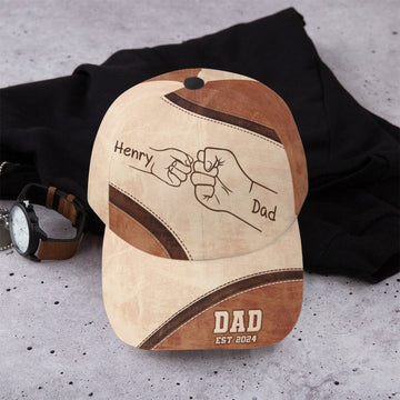 Custom Name Classic Cap, Classic Hat, Fist Bump Dad Kids, Fist Bump Family Hands, Birthday Fathers Day Gift for Dad Daddy Grandpa New Dad