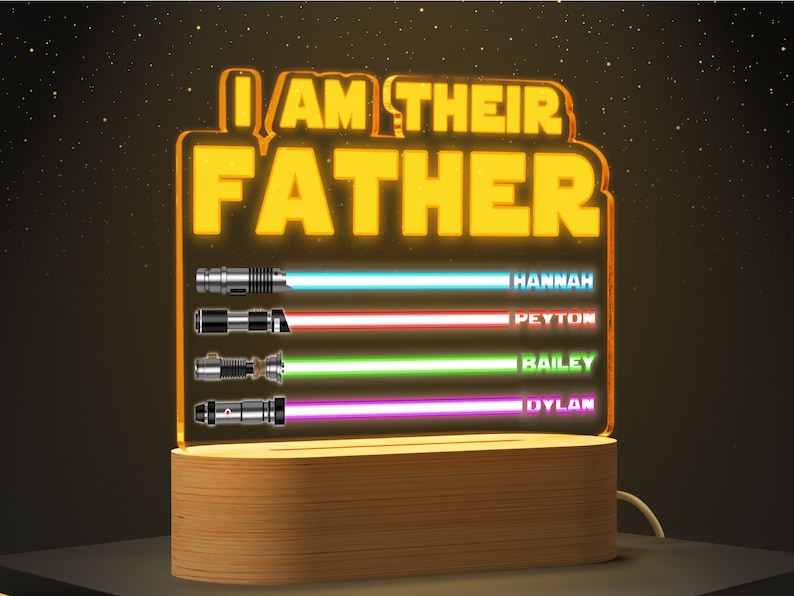 Fathers Day Gift from Kids, I Am Their Father, Personalized Gifts for Dad, Night Light With Kids Names, Custom Gift for Husband Lightsaber Sign