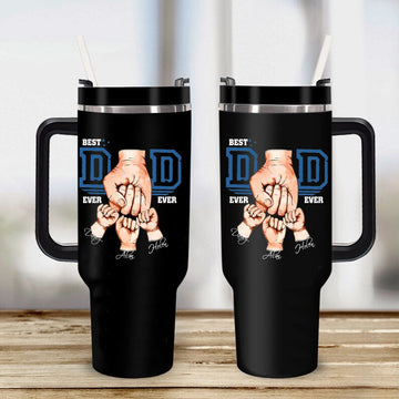 Personalized Dad Fist Bump Tumbler, Custom Kid Names Gift For Daddy, Best Dad Ever Tumbler, Dad Kids Matching Tumbler, Father's Day Gift