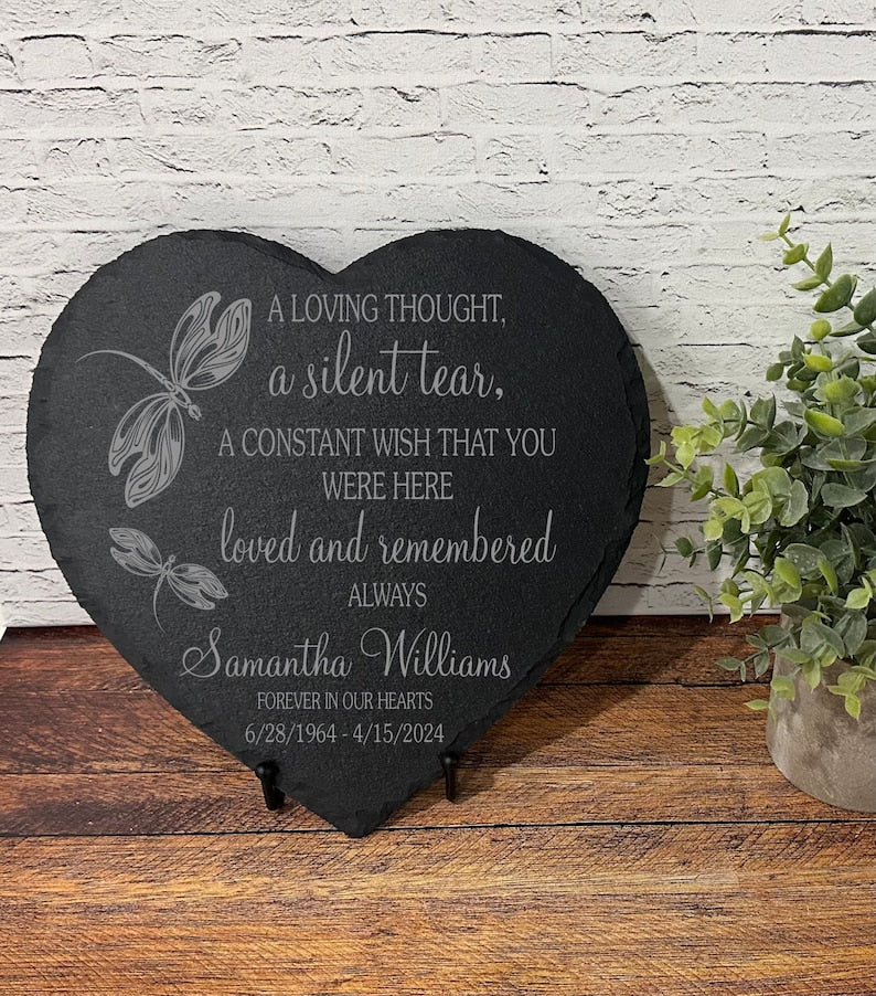 A Silent Tear Memorial Garden Stone, Sympathy Gift, Slate Grave Marker, Keepsake, Remembrance, Bereavement Gift, Loss of a Loved One