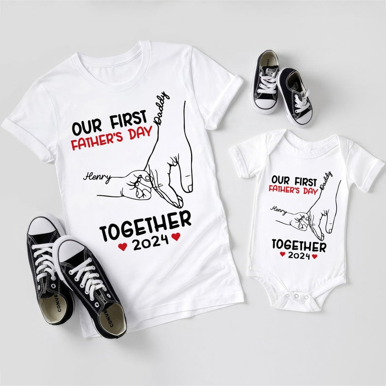 Our First Father's Day Together Shirt, Custom Father's Day Matching Shirt, Personalized Dad And Baby Matching Shirt, Pregnancy Reveal Shirt