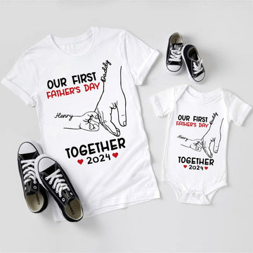 Our First Father's Day Together Shirt, Custom Father's Day Matching Shirt, Personalized Dad And Baby Matching Shirt, Pregnancy Reveal Shirt