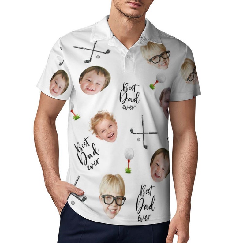 Custom Father's Day Golf Polo Shirt with Face, Custom Golf shirt, Personalized Short Sleeve Golf Shirt, Custom Polo Shirt for Dad Father Golfer