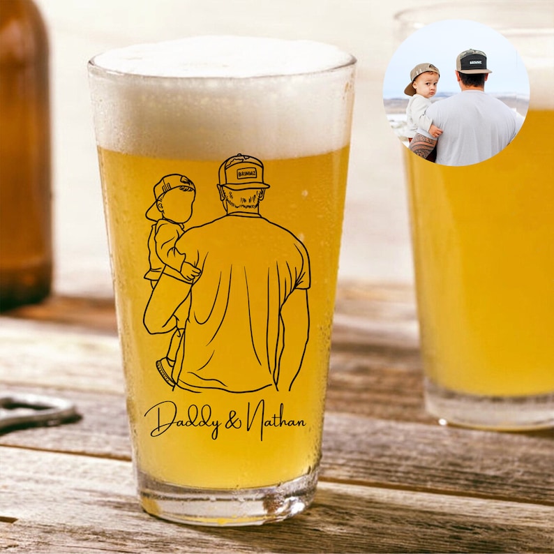 Fathers Day Gifts From Kids, Personalized Portrait From Photo Mixing Glass, Custom Photo Dad And Kids Beer Glass, New Dad Gifts, Papa Gifts