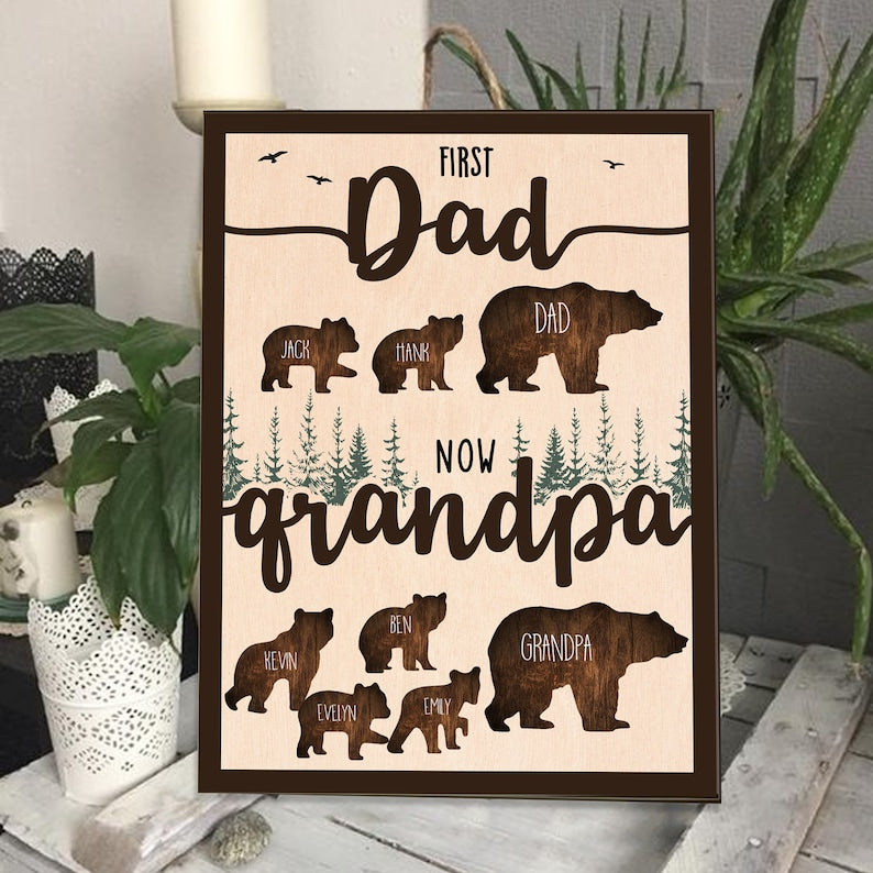 Personalized Papa Bear Sign With Kids Name, Custom First Dad Now Grandpa Sign, Custom Father's Day Gift, Gift for Dad, New Grandpa Gift