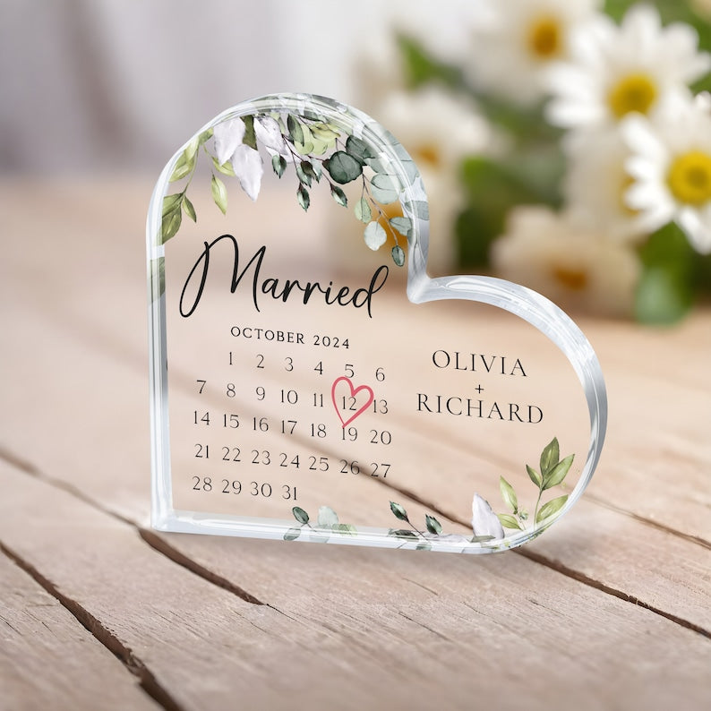 Personalized Wedding Gift, Married Calendar Acrylic Plaque, Wedding Gift for Couple, Married Plaque Gift for Couple, Wedding Keepsake Gift