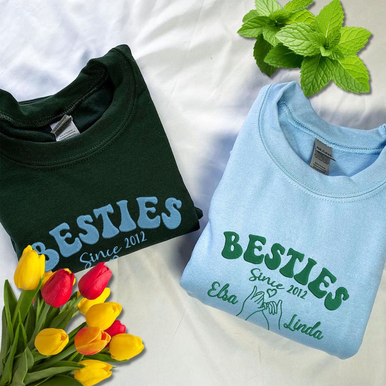 Custom Embroidered Besties Hoodie, Friends Hoodie, Best Friend Sweatshirt Personalized, Besties Shirt, Gift For Best Friend