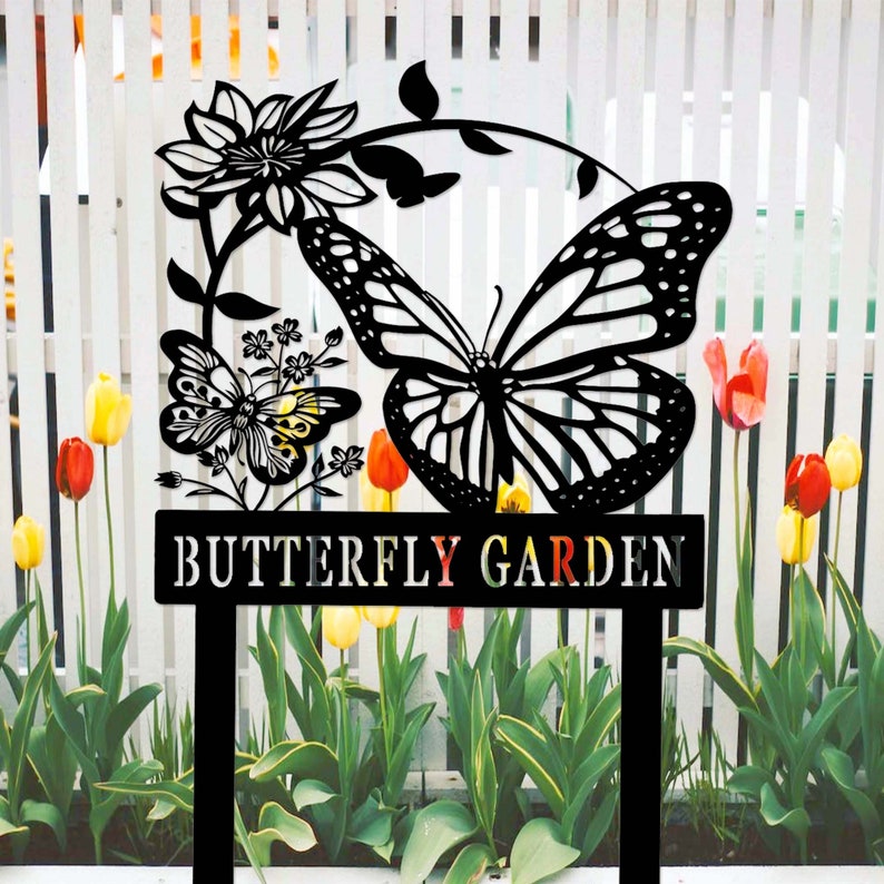 Custom Butterfly Garden Sign,Butterfly Metal Garden Stake,Personalized Gardener Name Sign,Butterfly Garden Art,Metal Yard Art,Garden Decor