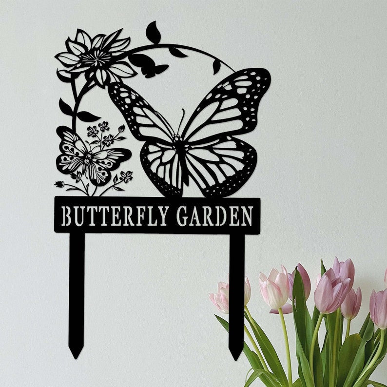 Custom Butterfly Garden Sign,Butterfly Metal Garden Stake,Personalized Gardener Name Sign,Butterfly Garden Art,Metal Yard Art,Garden Decor