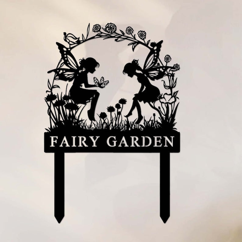 Personalized Fairy Metal Garden Sign, Custom Garden Sign, Fairy Garden Stake, Outdoor Garden Yard Decor, Metal Fairy Garden Art, Gardener Gift