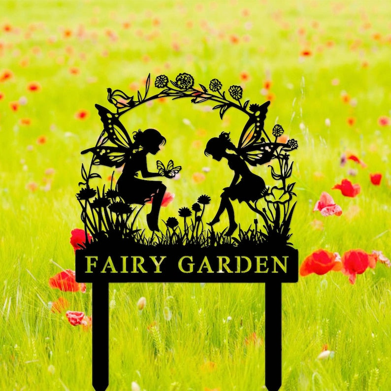 Personalized Fairy Metal Garden Sign, Custom Garden Sign, Fairy Garden Stake, Outdoor Garden Yard Decor, Metal Fairy Garden Art, Gardener Gift