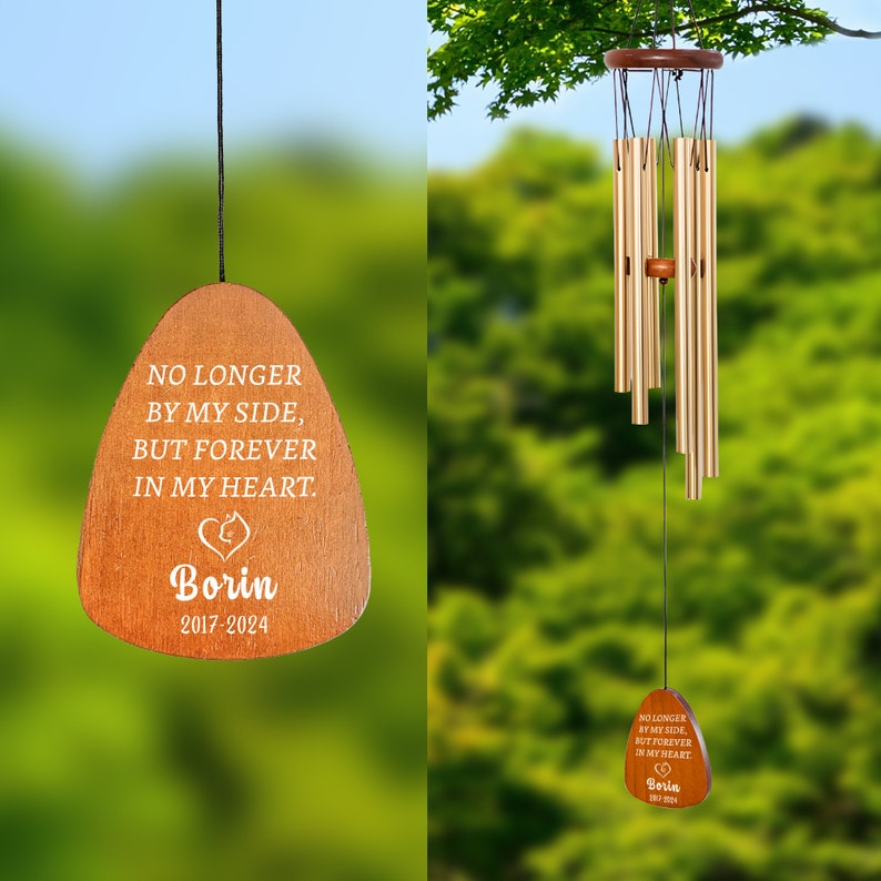 Personalized Engrave Pet Memorial Outdoor Wind Chime | Dog Cat Memorial Gift | Pet Lose Remenbering Gift | Outside Pet Loss Sign for Garden