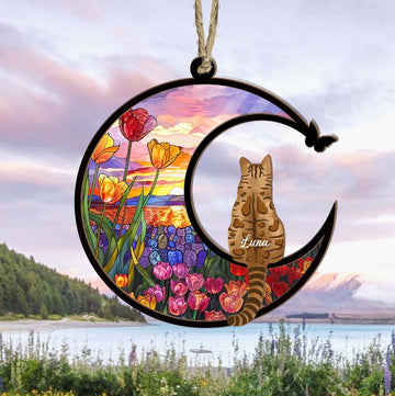 Personalized Cat Memorial Suncatcher, Custom Cat Memorial Gift, Cat Windows Hanging, Pet Memorial Suncatcher, Cat Loss Sympathy Gift