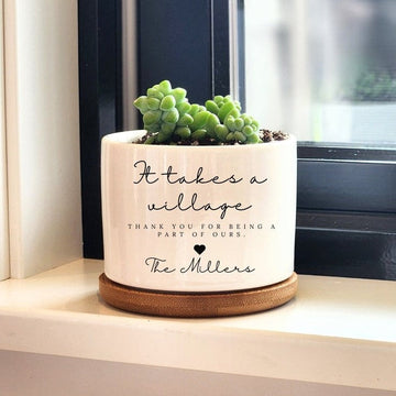 Thank You Gift, Nanny Gift, Personalized Planter, Gift for Teacher, Gift for Caregiver, It Takes a Village, Gift For Neighbor, Succulent